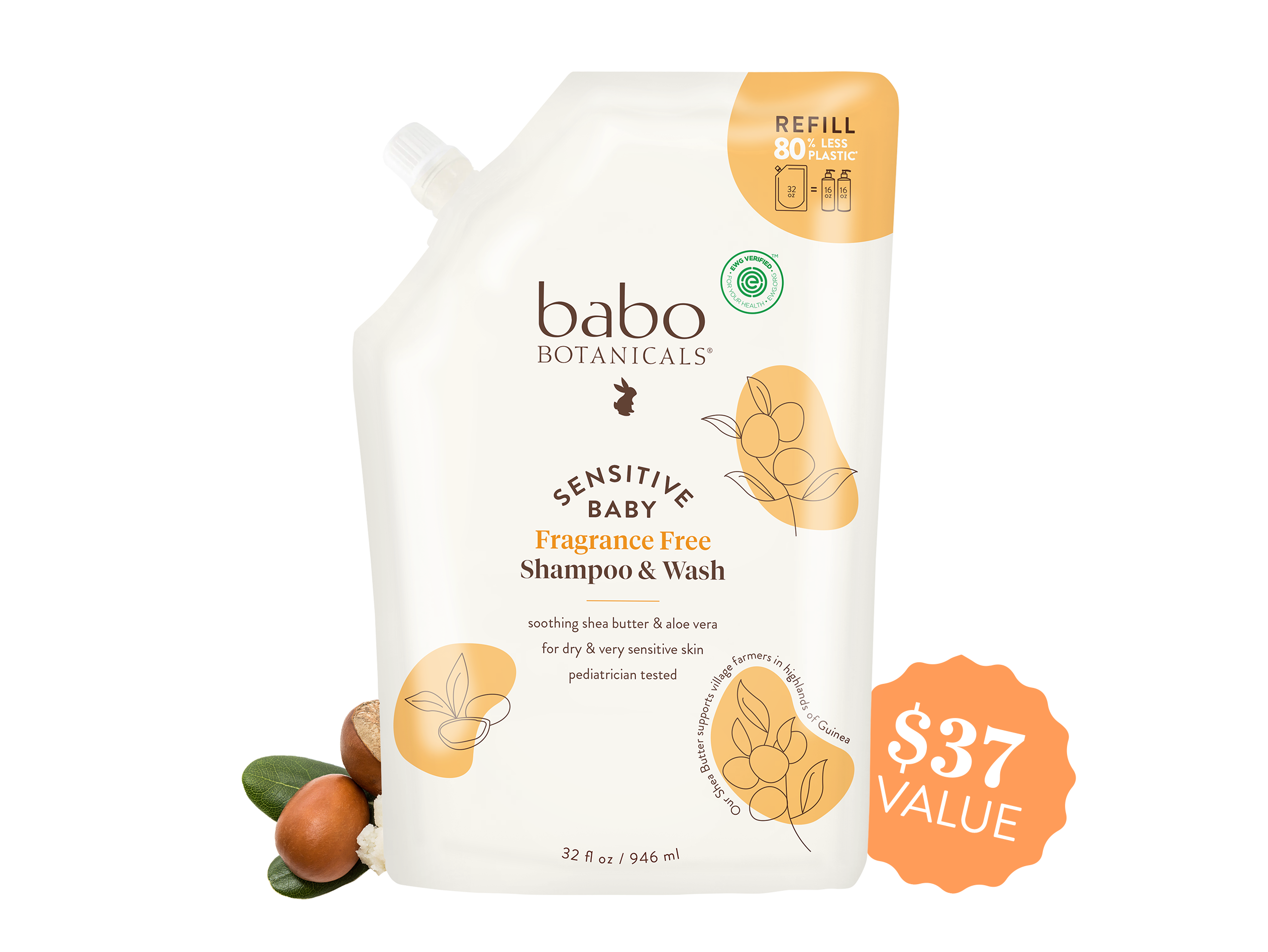 Babo Botanicals Sensitive Baby Shampoo & Wash refill pouch- $37 value