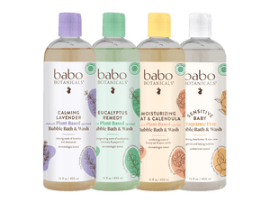 Babo Botanicals- Bubble bath variety set 4 back, calming lavender, eucalyptus remedy, moisturizing oat & calendula, sensitive baby
