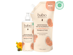 Babo Botanicals- Moisturizing Oat & Calendula Shampoo & Wash 16oz and 32oz refill- Sustainable savings Bundle
