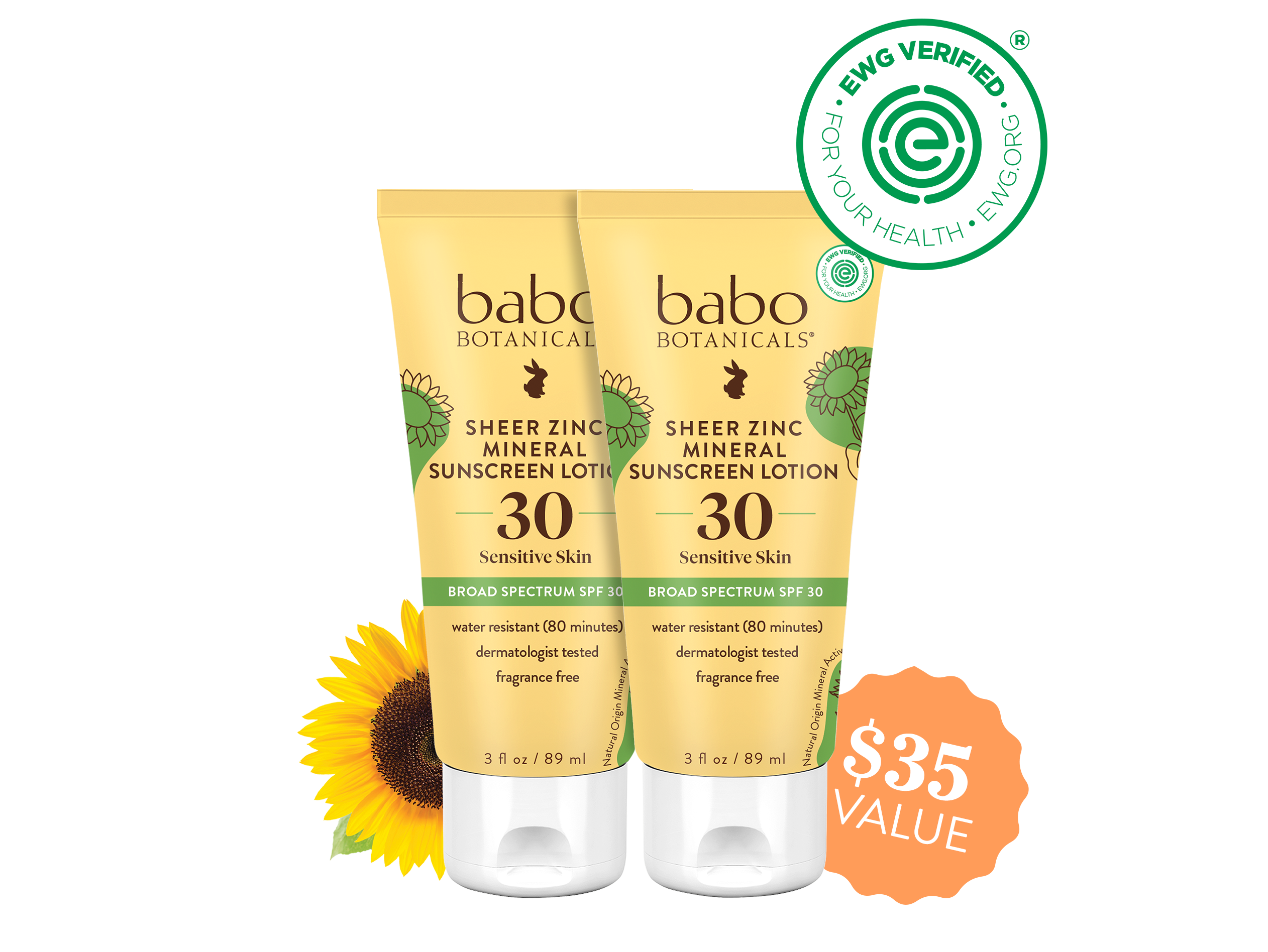 Babo Botanicals- Sheer Zinc Mineral sunscreen lotion spf30 duo- $35 value 