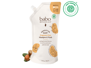 Babo Botanicals sensitive baby fragrance free shampoo & wash refill bottle on a white background
