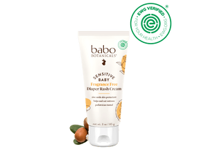 Babo Botanicals diaper rash cream tube on a white background with a green EWG Verified logo.
