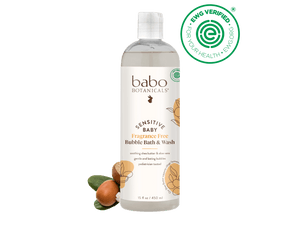 Babo Botanicals sensitive baby bubble bath & wash bottle with EWG Verified logo on a white background
