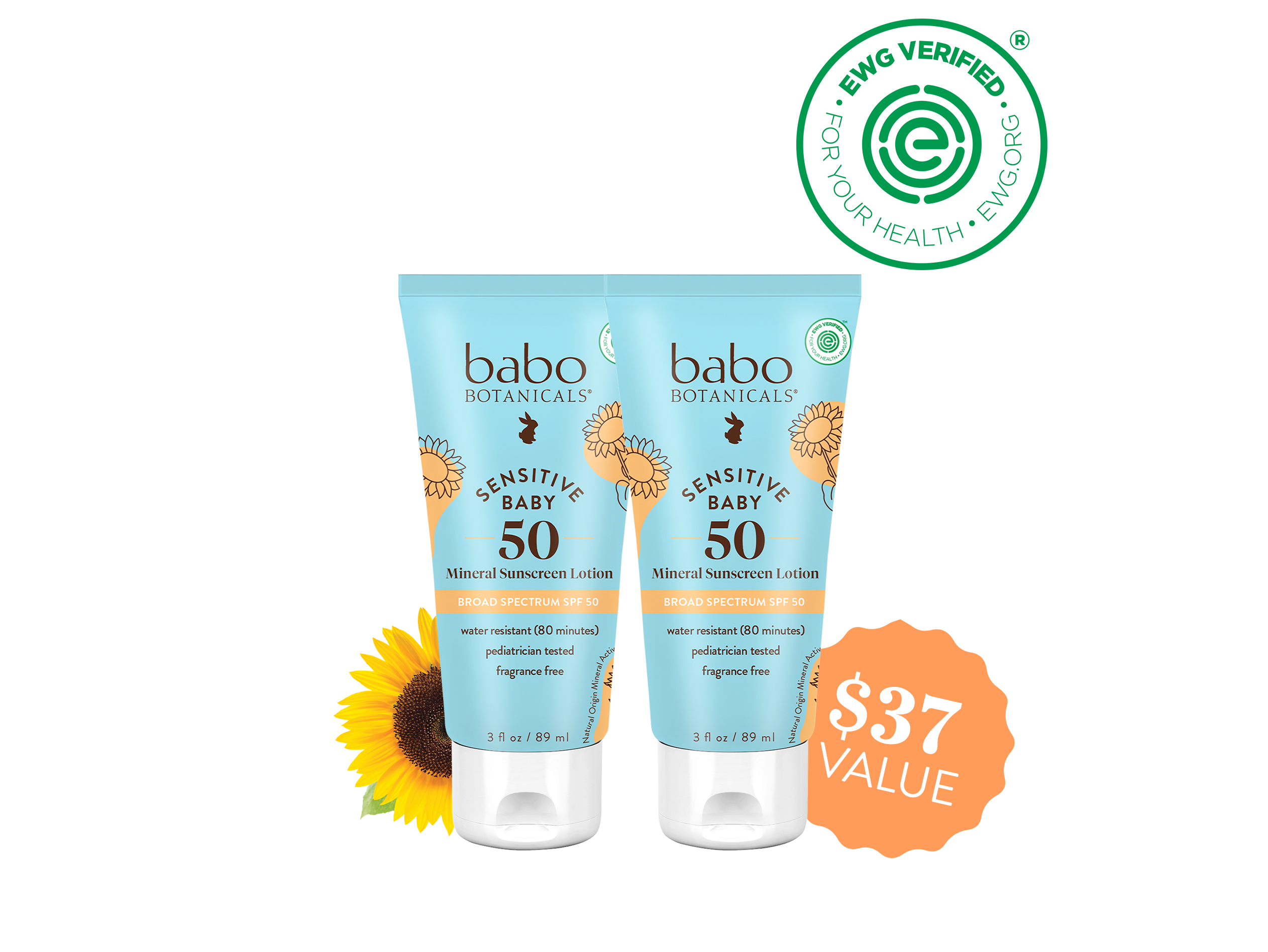 Babo Botanicals- Sensitive baby mineral sunscreen lotion spf50 duo- $37 value