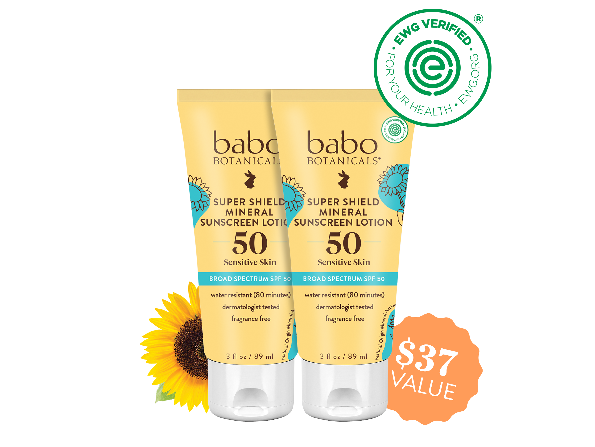 Babo Botanicals- Super Shield mineral lotion spf50 Duo- $37 Value 