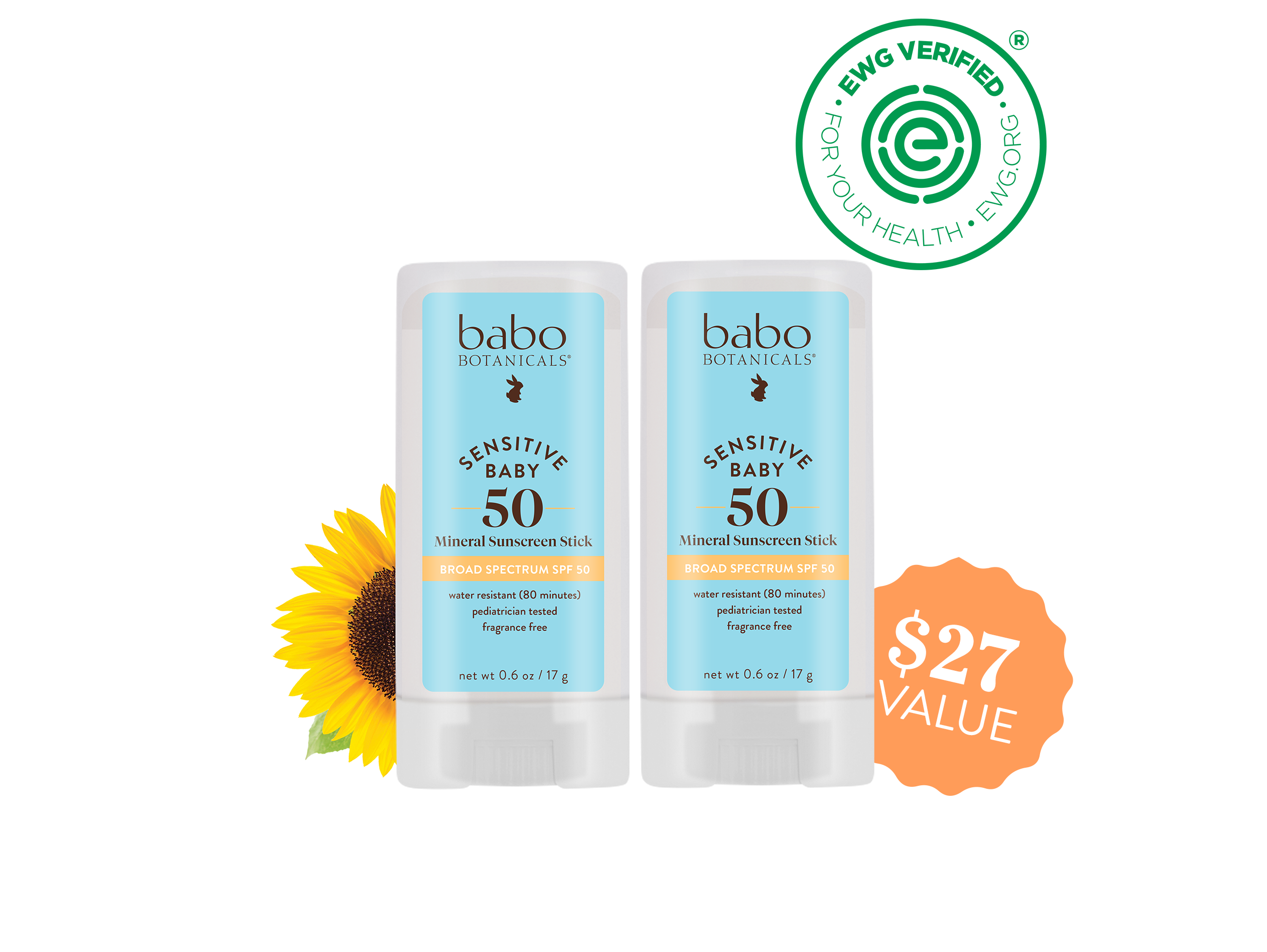 Babo Botanicals-Sensitive Baby mineral sunscreen stick spf50