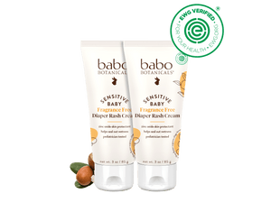 Two tubes of Babo Botanicals diaper rash cream on a white background with a green EWG Verified logo.