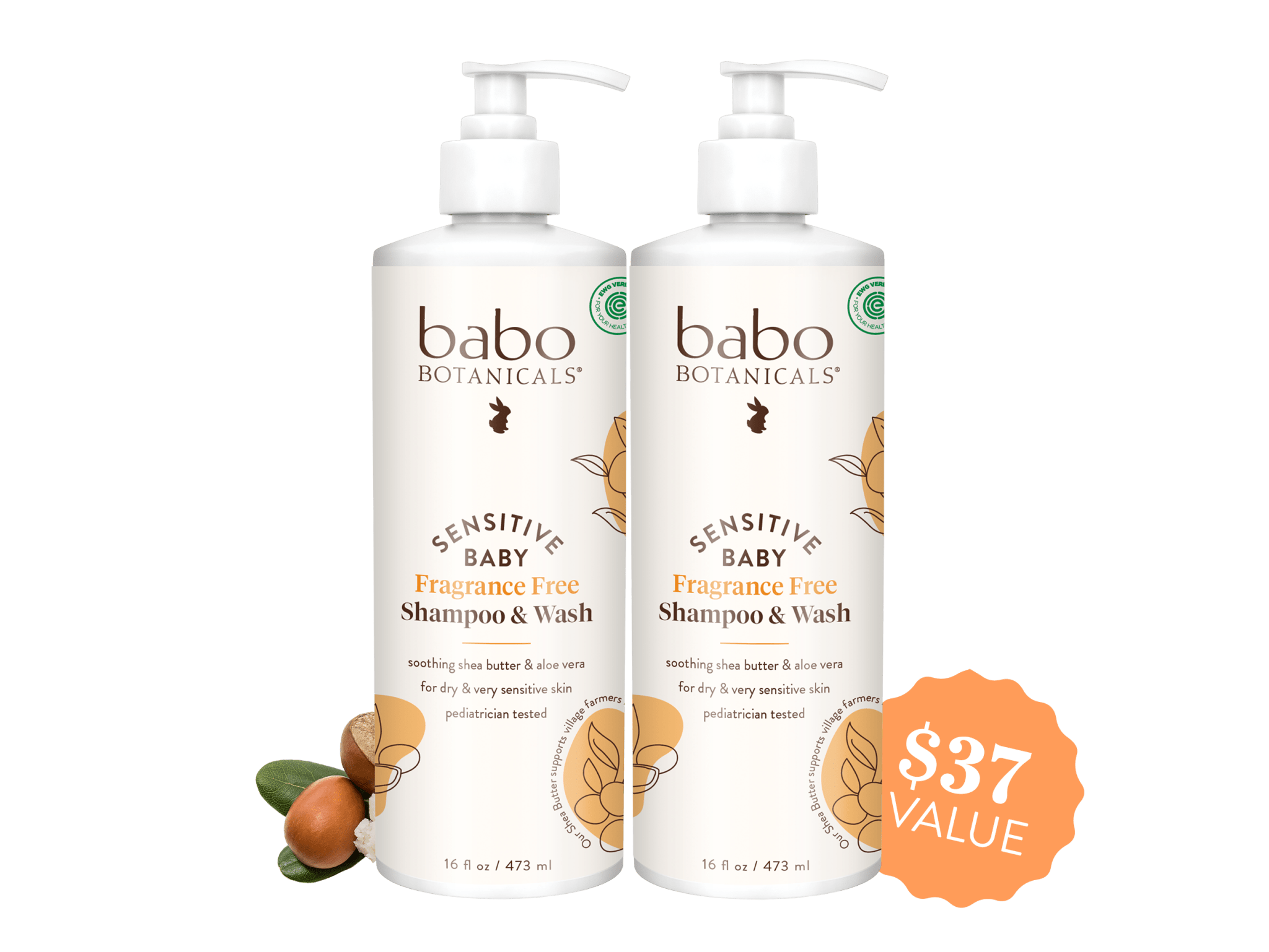 Babo Botanicals Sensitive Baby Shampoo & Wash duo- $37 value