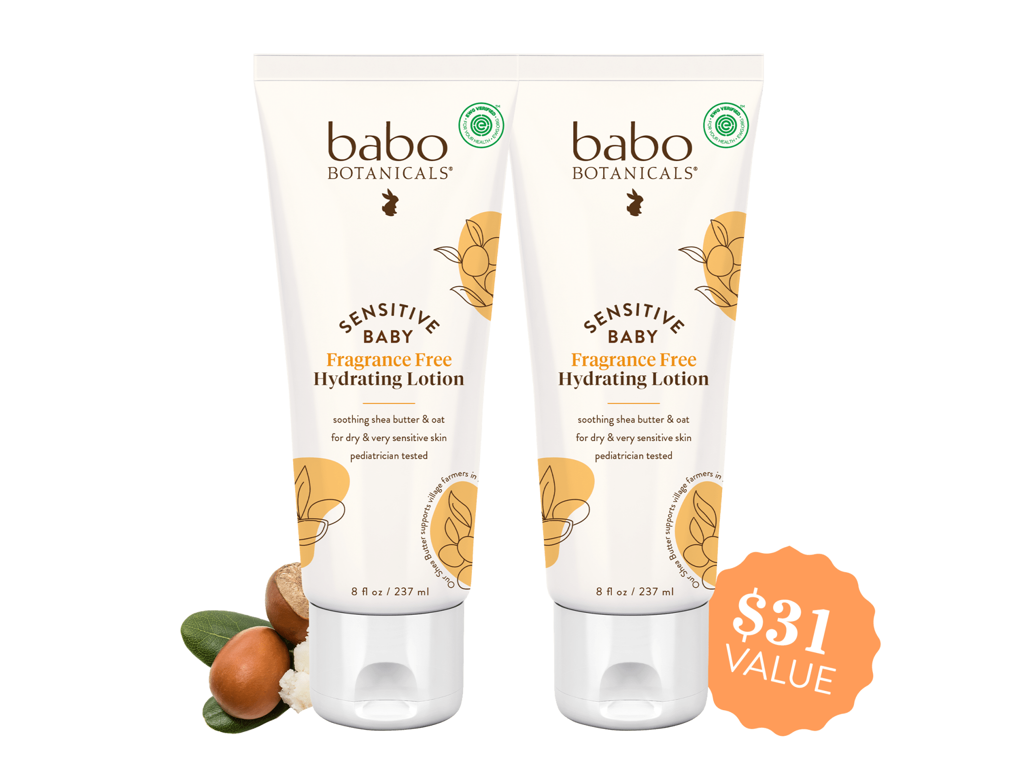 Sensitive Baby Fragrance-Free Hydrating Baby Lotion Duo - Babo Botanicals- $31 value