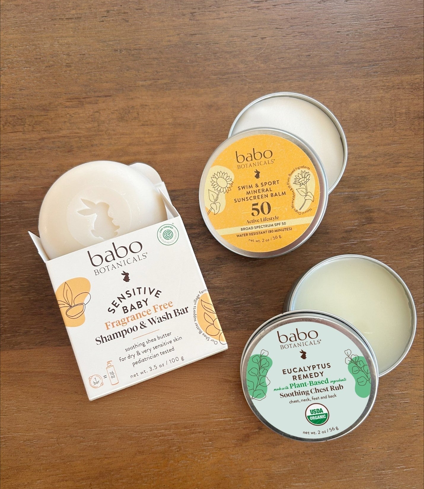 Chest Rub, SPF balm and Shampoo Bar