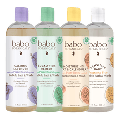 Babo Botanicals- Bubble bath variety set 4 back, calming lavender, eucalyptus remedy, moisturizing oat & calendula, sensitive baby