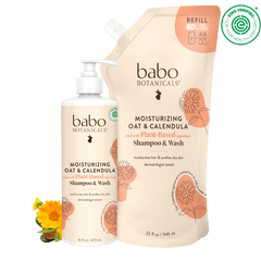 Babo Botanicals- Moisturizing Oat & Calendula Shampoo & Wash 16oz and 32oz refill- Sustainable savings Bundle