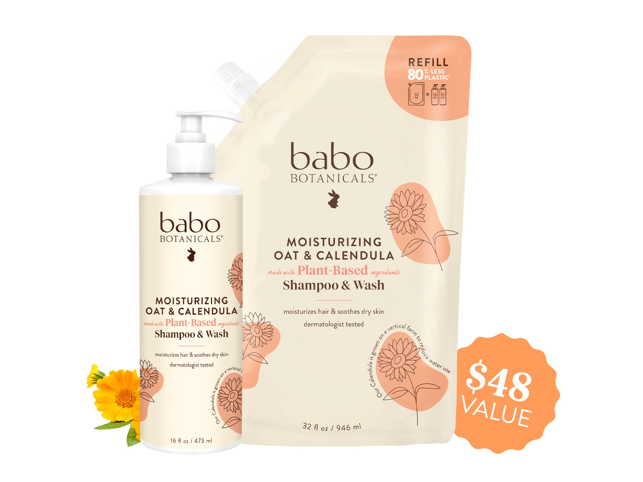 Babo Botanicals- Moisturizing oat & calendula shampoo & body wash 16oz and 32oz