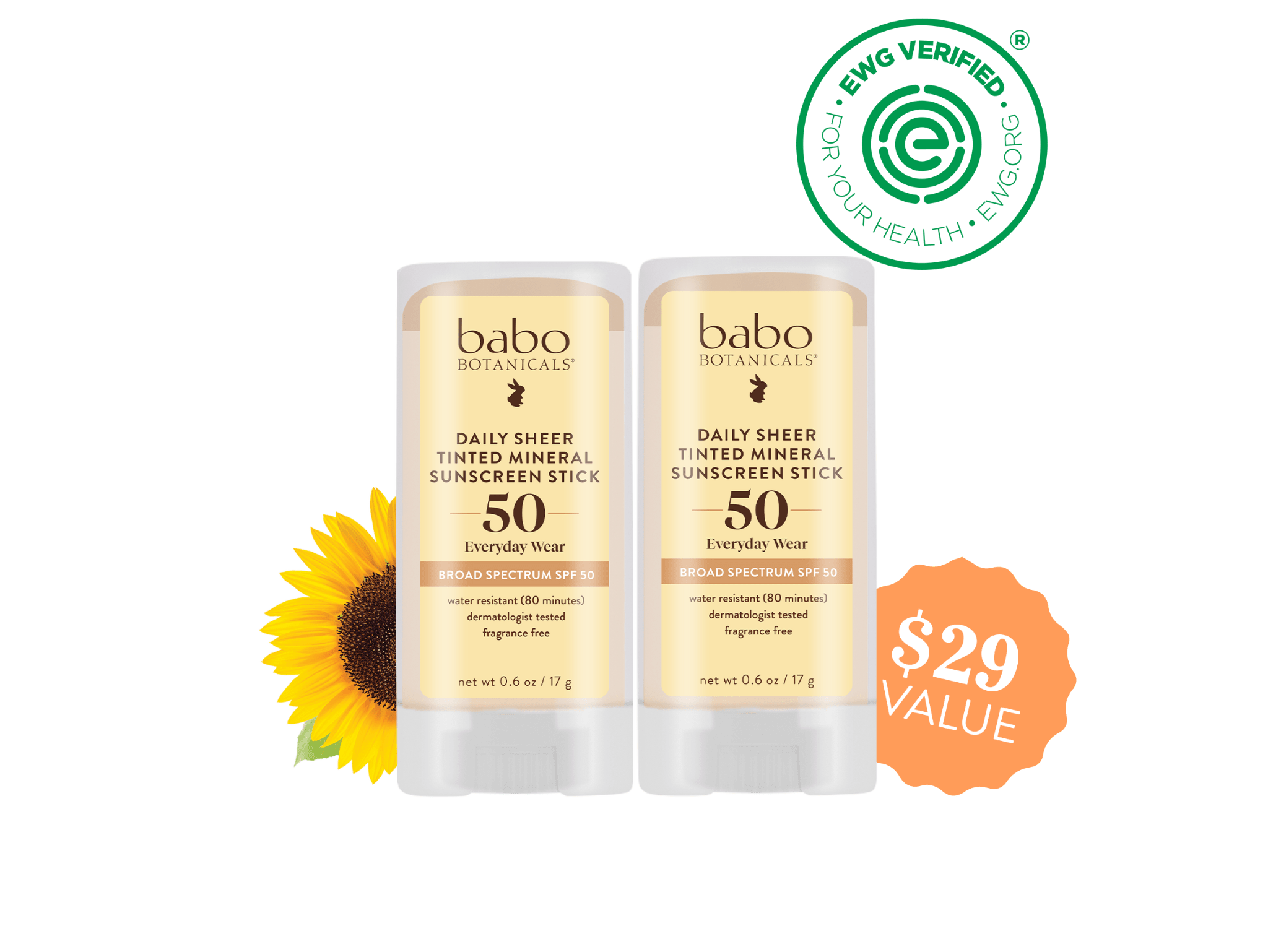 Babo Botanicals- Daily sheer tinted mineral sunscreen stick spf50 duo 