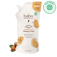 Babo Botanicals sensitive baby fragrance free shampoo & wash refill bottle on a white background