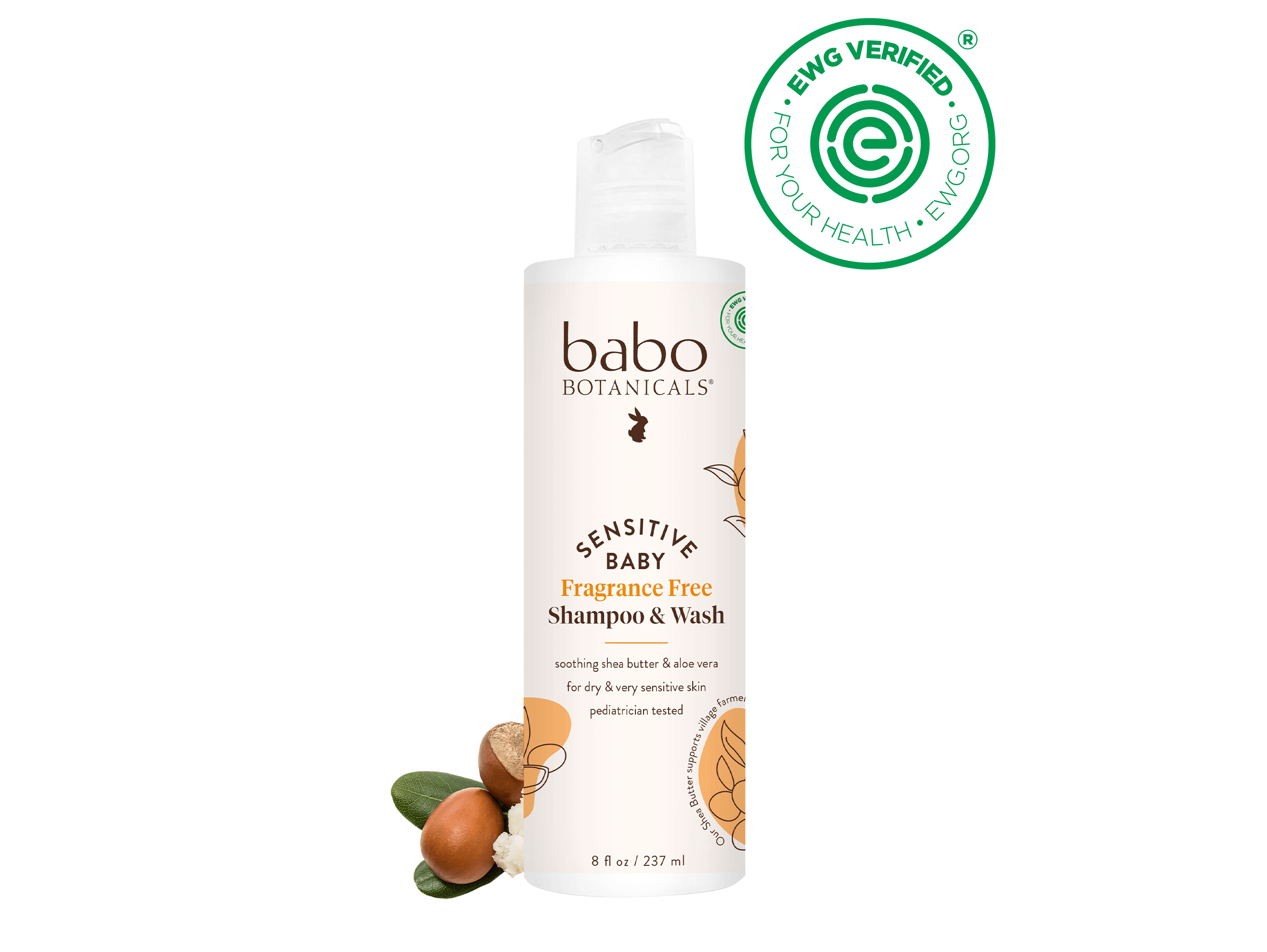 Sensitive Baby Fragrance-Free Baby Shampoo & Wash - 8oz - Babo Botanicals
