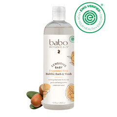 Babo Botanicals sensitive baby bubble bath & wash bottle with EWG Verified logo on a white background