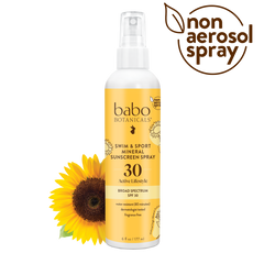 Babo Botanicals- Swim & Sport mineral sunscreen spray- Non Aerosol spray