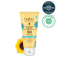 Babo Botanicals- Super Shield mineral sunscreen lotion spf50- New Beauty 2026 Award Winner, EWG Verified