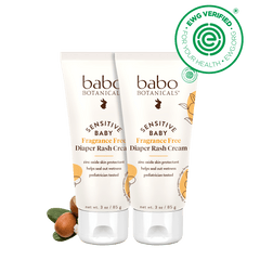 Two tubes of Babo Botanicals diaper rash cream on a white background with a green EWG Verified logo.