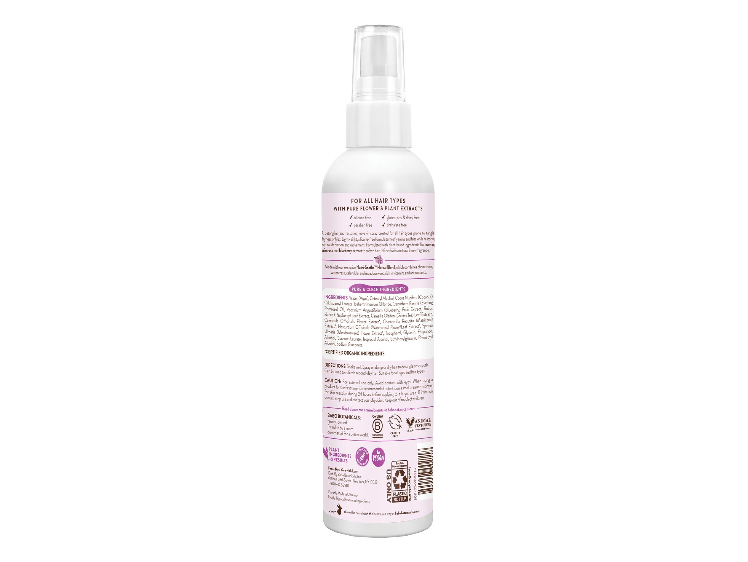 Babo Botanicals Berry Primrose Instant Smooth Detangler, 237 Ml – Natürlicher Conditioner Gegen Verfilzungen, Sulfatfrei