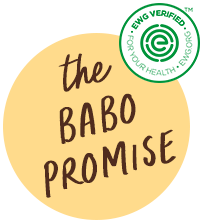 Babo Botanicals- the babo promise with EWG seal at top