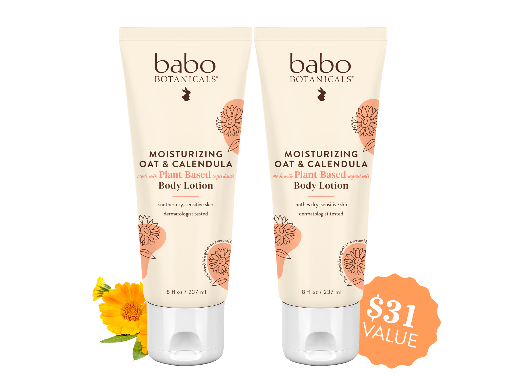 Babo botanicals- Moisturizing Oat & calendula body lotion duo- $31 value