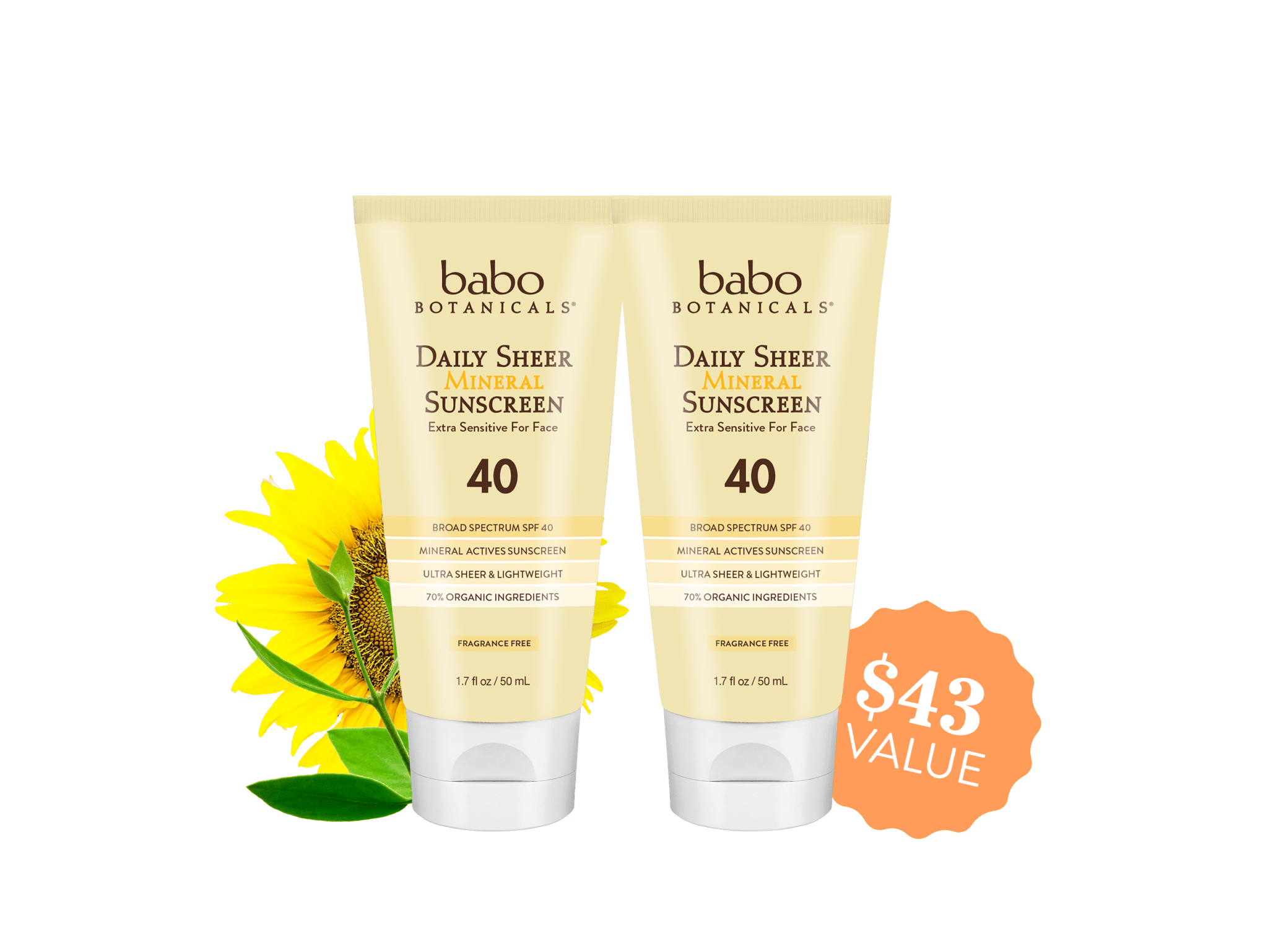 Daily Sheer Mineral Sunscreen SPF 40 DUO - Babo Botanicals