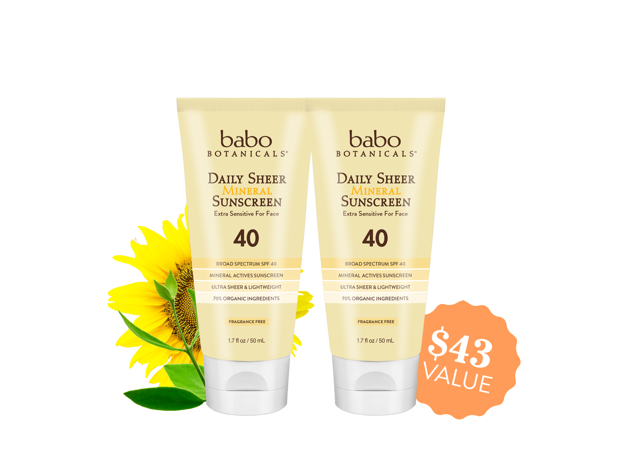 Daily Sheer for Face Fragrance Free Sunscreen Lotion SPF40 Duo