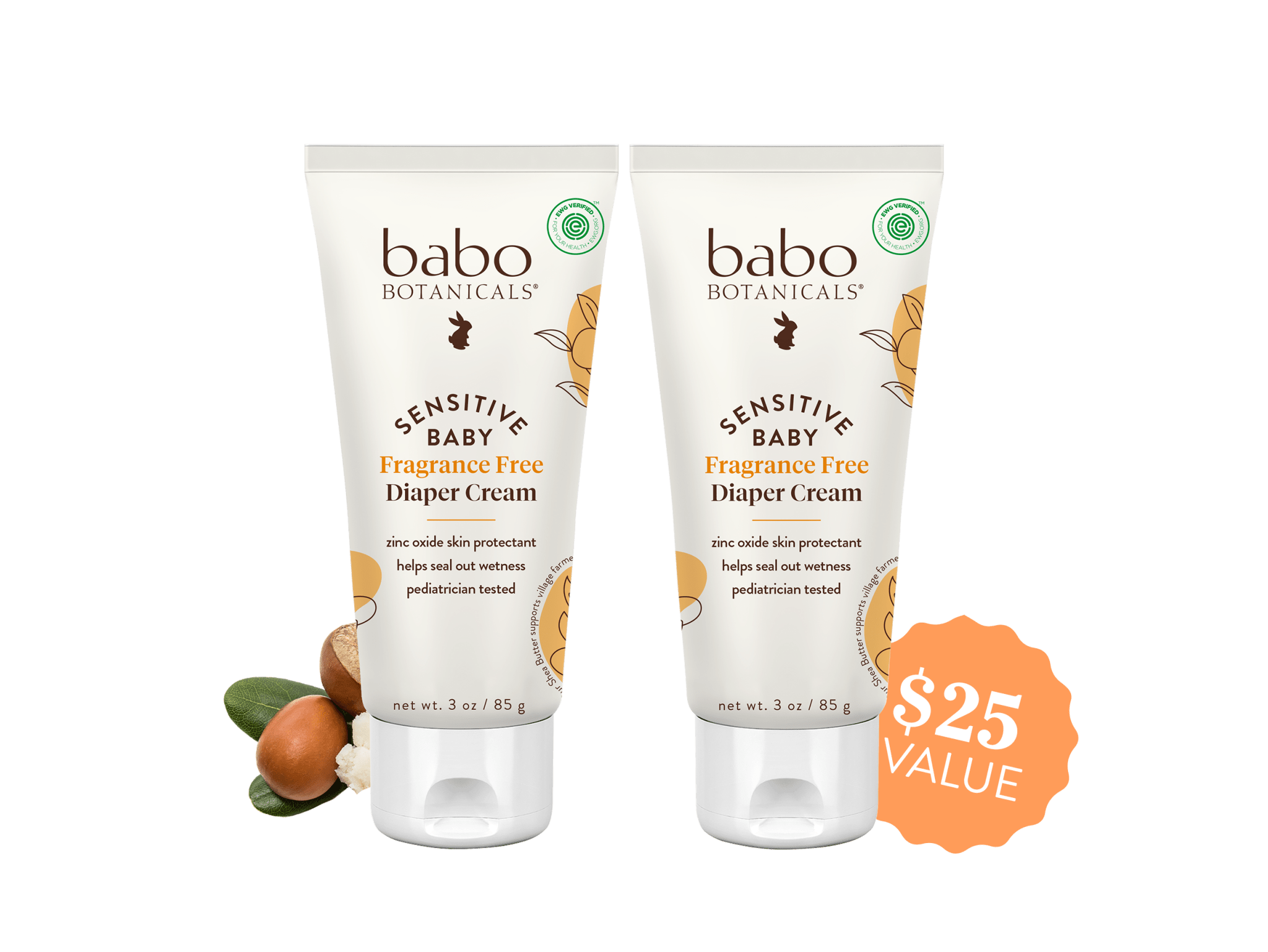 Sensitive Baby Fragrance-Free Zinc Diaper Rash Cream Duo - Babo Botanicals